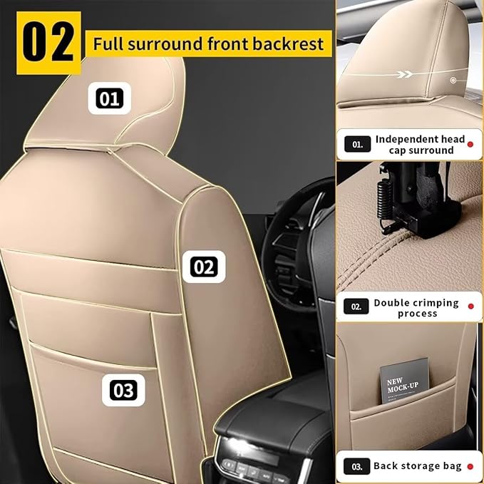 YORKNEIC Car Seat Covers Front Set fit for Jeep Cherokee 2014-2023, Waterproof Leather Breathable Seat Covers Minimalist Luxury Easy Install Full Protection (2 Front Set, Beige)