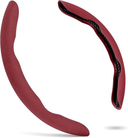 2 Piece Alcantara Steering Wheel Cover - Split Sport Design for D & O Shape Wheels, Soft Touch · Anti-Slip Grip · All Season Comfort · Durable Luxury Material for Performance Cars