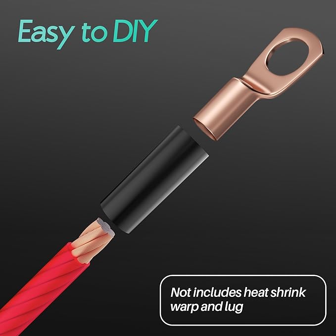 0 Gauge Wire (20FT Red and 5FT Black), Copper Clad Aluminum, Primary Automotive Wire, 1/0 Battery Cable, Car Amplifier Power & Ground Cable Kit, Car Audio Speaker, Amp, Translucent Jacket