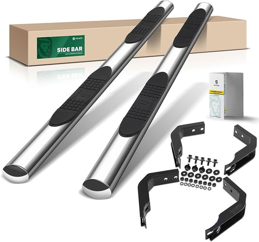 YHTAUTO 4 Inch Running Boards Side Steps Fit Nissan Frontier 2005-2024, Crew Cab, Oval Straight Stainless Steel Polished Chrome, Truck Cab Side Step Rails Off-Road Exterior Accessories, Set of 2