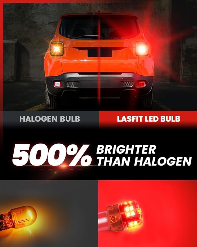 LASFIT L2 1156 LED Bulbs Red Brake Light Bulb Tail Lights, Upgrade 500% Super Bright 1141 7506 BA15S P21W 1073 LED Lamps with Projector Lens Replacement 3rd Brake Rear Turn Signal Stop Lights, 2pcs