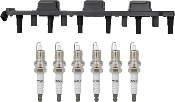 ECCPP 1 ignition coils with 6 iridium Spark Plugs,UF296,coils packs,for Jeep Grand,for Cherokee 2000-2004,for Wrangler 2000-2006 L6 4.0L,UF296 5C1181,C1263