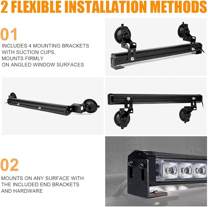 Xprite White & Blue LED Emergency Strobe Dash Lights, Interior Windshield Visor Safety Flashing Light Bars for Police Law Enforcement POV Vehicles Trucks