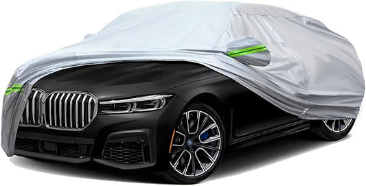 TUCAREST 6-Layers Premium Full Car Cover Hard Shell Zipper Design Waterproof All Weather Weatherproof UV Sun Protection Snow Dust Storm Resistant Outdoor with Straps (Fit for Sedan 205"- 216")