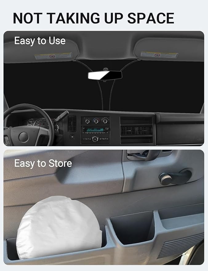 Proadsy 2025 Upgrade Windshield Sun Shade Custom Fit 1996-2025 Chevrolet Express Cargo Van, 1500, 3500, 4500 4-Layer Foldable Front Sunshade Protector Sun Visor Blocker Keep Car Cooler Accessories