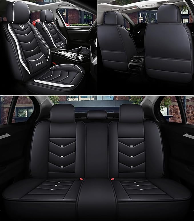 Car Seat Covers for Honda Civic 2003-2026, Full Set Premium Leather Waterproof Breathable Anti-Slip Seat Covers Protection with Airbag Safe Design(Black&White, Standard)