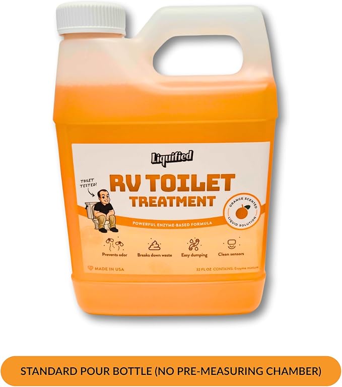 Liquified RV Toilet Treatment - Orange Scent, 32oz Standard Pour Bottle - Holding Tank Waste Digester & Odor Eliminator, Septic Safe, Biodegradable - Made in USA