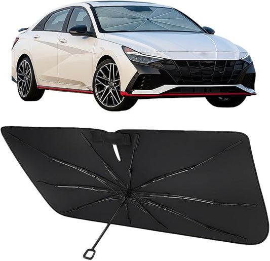 Proadsy Windshield Sun Shade Umbrella for Hyundai Elantra 2021-2025 2026 Foldable Car Umbrella Sunshade with Soft TPU Handle Spring Structure Crystal Cooling Material Protect Car from Rays & Heat