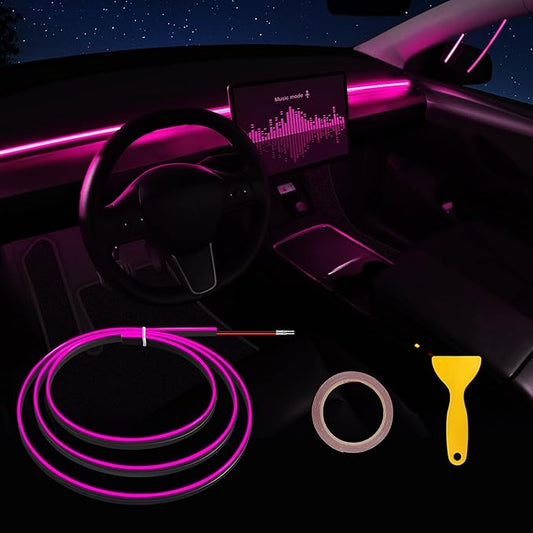 Acrylic Interior Car LED Strip Light with 6mm Sewing Edge - 43.3 inches Ambient Lighting Kits, Neon LED Strip Light(110CM/43.3IN, Pink)