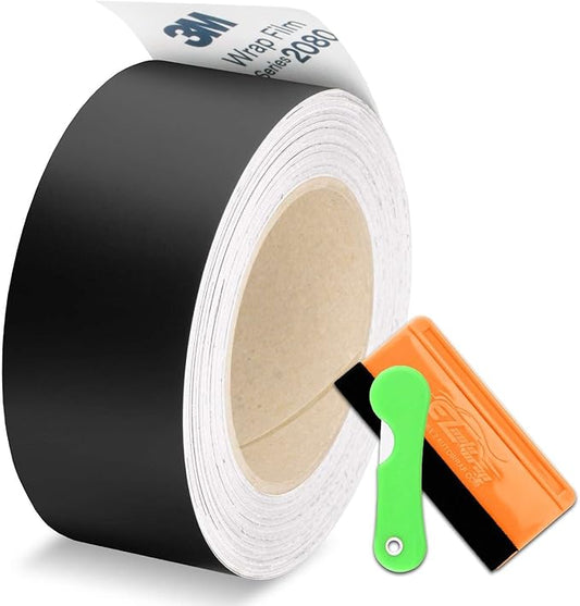 3M 2080 M12 Matte Black Vinyl Wrap Kit for Black Out Chrome Delete Window Trim Door Trim with Tool Kit 2" x 25Ft