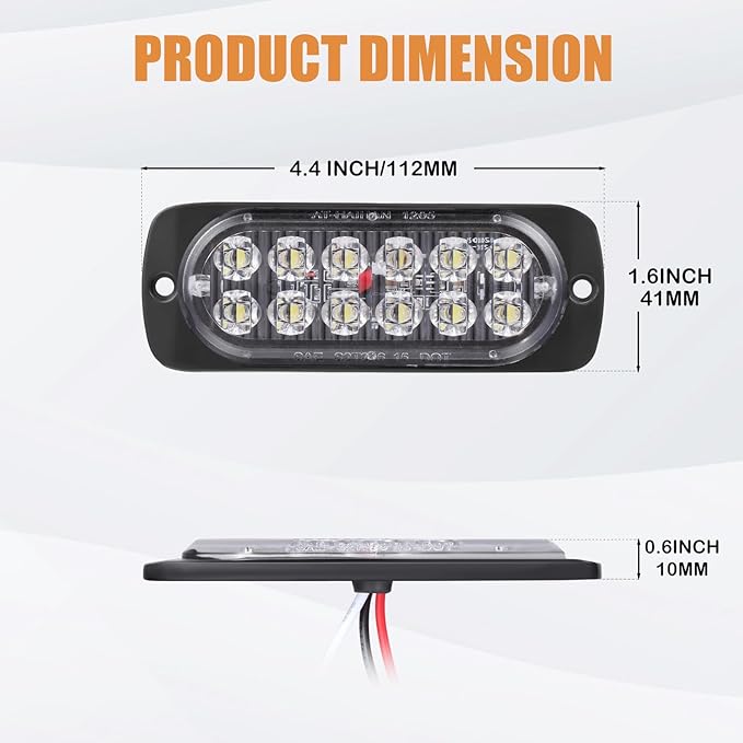 AT-HAIHAN Pack of 2 Aluminum Housing Clear Lens White LED Reverse Backup Running Lights, DOT Compliant Waterproof Surface Mount Lighting for Truck Tractor Jeep RV