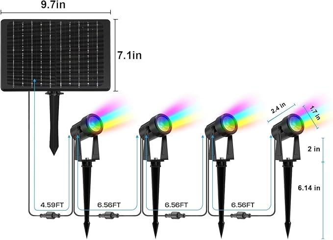Zyan Solar Landscape Spotlights Outdoor RGB, Color-Changing LED Lights with Remote, Triple 6W Solar Panels & USB-C Powered 18000mAh Auto Dusk to Dawn IP65 Waterproof for Yard Pathway Trees 12 Pack
