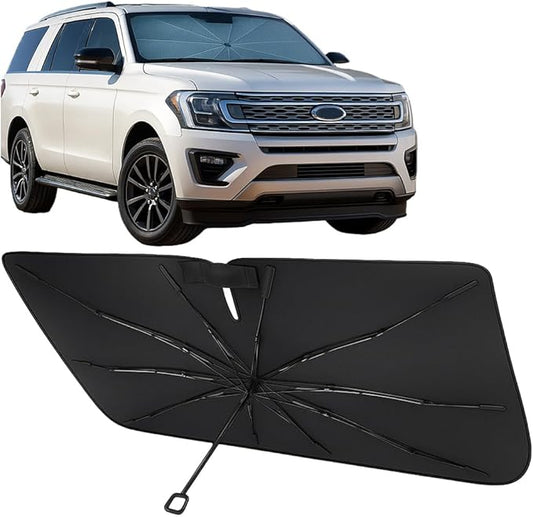 Proadsy Windshield Sun Shade Umbrella for Ford Expedition 2018-2025 Foldable Car Umbrella Sunshade with Soft TPU Handle Spring Structure Crystal Cooling Material Protect Car from Rays & Heat