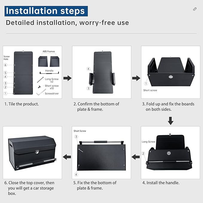 XCF Car Organizer Trunk, Durable Collapsible Leather Trunk Organizer with Lid and Sturdy Handle, Auto Cargo Storage Compartments, SUV/Car Accessories for Men/Women (11.4 x 27 x 12.2, Black)