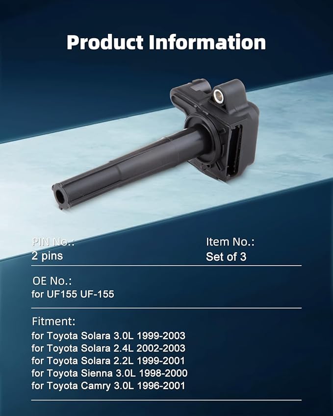 ECCPP Portable Spare Car Ignition Coils Compatible with Lexu-s ES300 Toyot-a Avalon/Camry/Sienna/Solara 1996-2003 Replacement for UF155 C1040 for Travel, Transportation and Repair (Pack of 3)