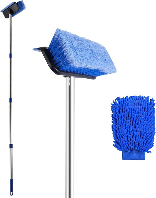 60" Car Wash Brush with Long Handle, Soft Bristle Car Washing Brush Cleaning Brushes for Washing Exterior of RV, Truck, Boat, Solar Panel