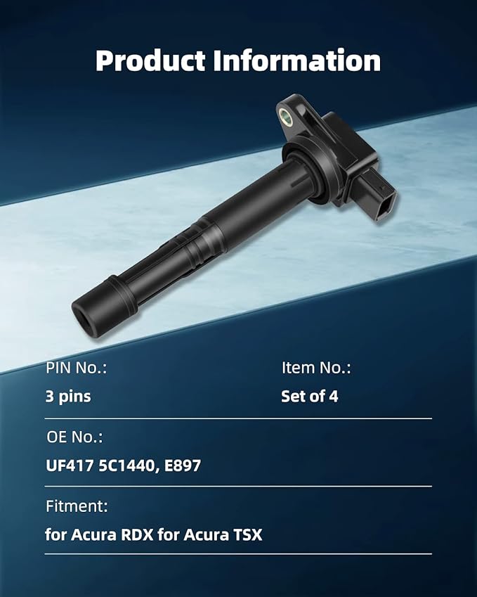 ECCPP Set of 4 Ignition Coil Packs Compatible for Acura TSX 2.4L/RDX 2.3L L42004-2012 Replacement for UF417 C1450 for Travel, Transportation and Repair