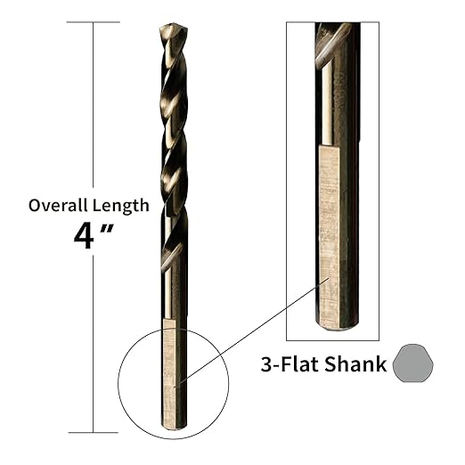 (1/4 Inch, Pack of 10) M35 5% Cobalt Twist Drill Bit Set for Hard Metal, Steel, and Stainless Steel