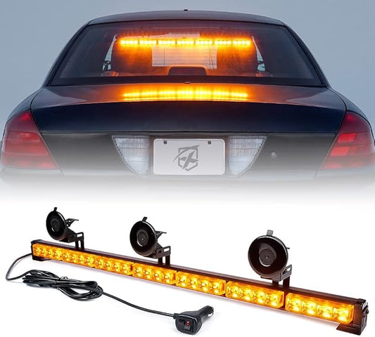 Xprite 31.5 Inch Amber LED Emergency Traffic Advisor Strobe Light Bar, 21 Flashing Patterns w/Suction Cup Mount, Windshield Deck Caution Warning Hazard Safety Lightbar for Construction Vehicles Trucks
