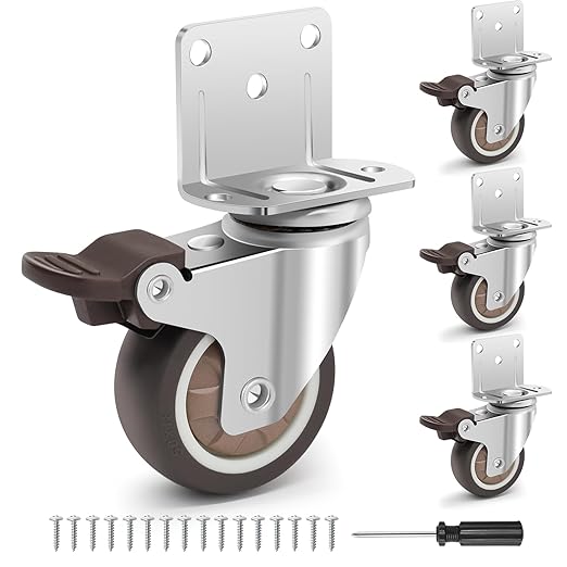 2 Inch Side Mount Casters Set of 4 - No Noise Rubber L-Shaped Caster Wheels, Total Capacity 600 LBS, Non Marking Plate Swivel Wheels for Furniture, Planter, Crib, Cabinet, DIY Project