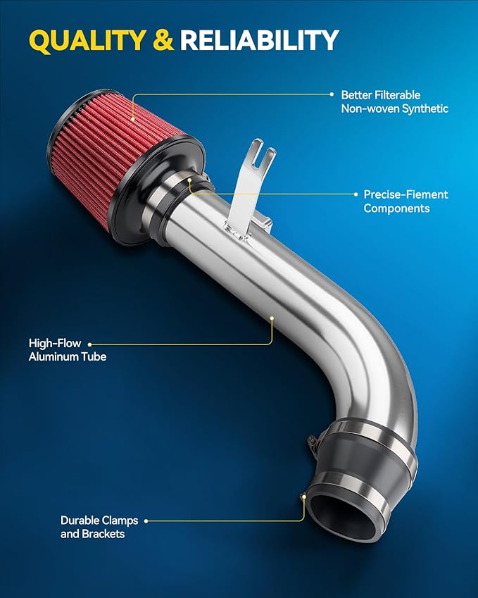 PHILTOP Air intake kit, Cold Air Intake Black Tube for 2013-2018 Altima DRSS-5117 Polished Aluminum Cold Air Intake System