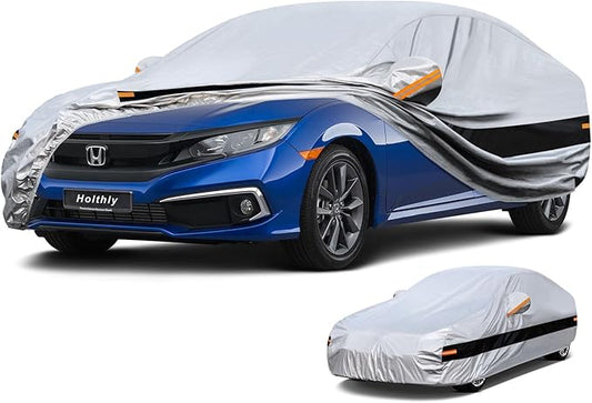 10 Layer Sedan Car Cover Waterproof All Weather for Automobiles,100% Waterproof Outdoor Car Covers Rain Snow UV Dust Protection, Custom Fit for Honda Civic, Toyota Corolla, VW Jetta,etc