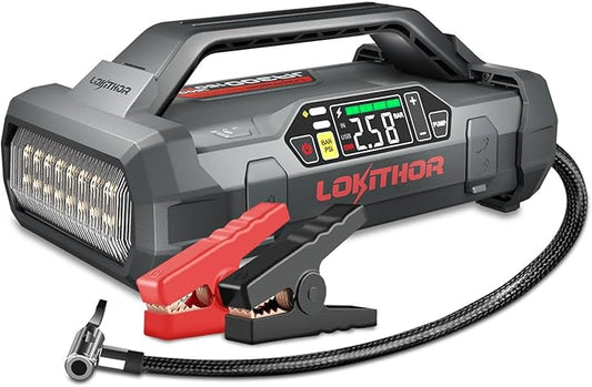 LOKITHOR JA300 Jump Starter with Air Compressor, 1500Amp 12V Portable Car Battery Booster Pack for Upto 7.0L Gas or 4.5L Diesel, 150 PSI Tire Inflator with Digital Screen, 24 Months Ultra-Long Standby