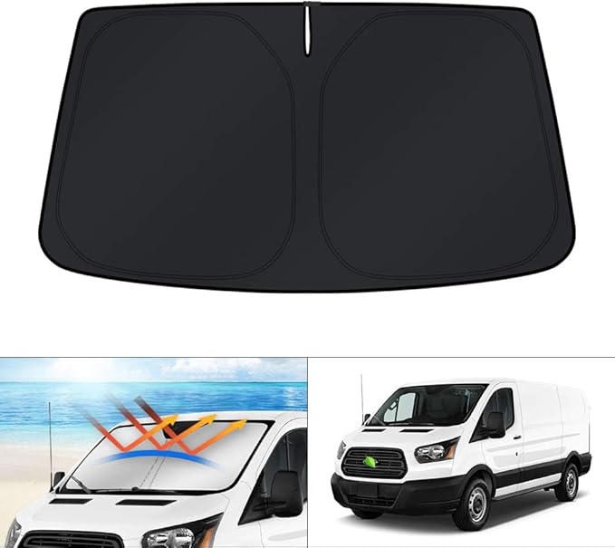 KUST Windshield Sun Shade for 2015-2025 2026 Ford Transit Accessories Wagon XL,Wagon XLT Cargo Vehicle,Connect Van XL Custom Fit Sunshade Foldable Sun Visor Protector Blocks UV Rays Keep Car Cooler