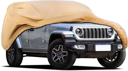Heavy Duty Outdoor Car Cover Custom Fit for Jeep Wrangler 4 Door, Windproof All Weather Waterproof Sun Rain UV Dust Snow Protection Outdoor Car Covers