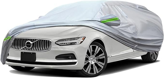 TUCAREST 6-Layers Full Car Cover Universal Premium Shell Zipper Design Waterproof All Weather Weatherproof UV Sun Protection Snow Dust Storm Resistant Outdoor with Straps (Fit for Sedan 197"- 208")