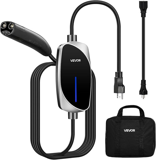 VEVOR Level 1/2 Tesla Charger, 16 Amp, Portable Electric Car EV Charger with 25 ft Charging Cable, 120V-240V, NEMA 6-20P Plug NEMA 5-15 Adapter, LED Indicator, NACS Connector for Tesla Model Y/X/3/S