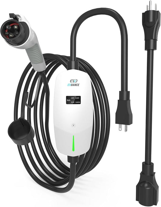 EV Charger Level 1/2 6-16A Adjustable, EV Chargers for Home with 25 FT J1772 EV Charging Cable, Electric Vehicle Charging Stations with NEMA 6-20 & 5-15 Plug, 110V-240V IP66 Waterproof