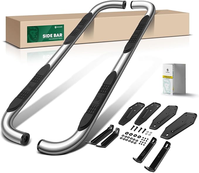 YHTAUTO 3 Inch Running Boards Side Steps Compatible with Dodge Ram 1500 2019-2025, Crew Cab, Round Stainless Steel Polished Chrome, Truck Cab Side Step Rails Off-Road Exterior Accessories, Set of 2