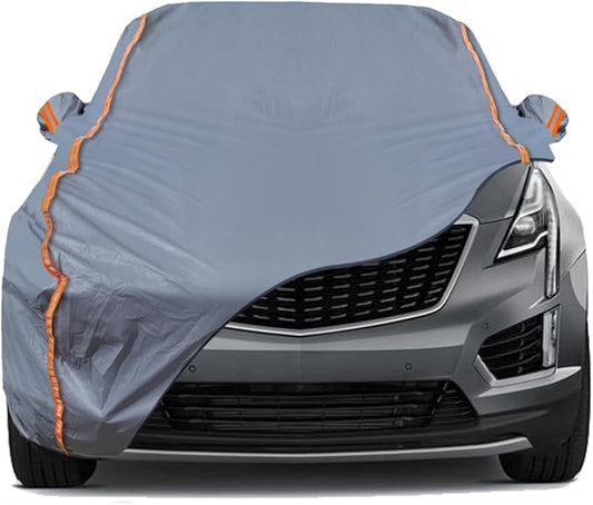 TUCAREST 6-Layers PEVA Premium Full Car Cover Fit for SUVs MPV Pickup Sedan hatchback Rain and snow protection, sun protection, UV protection, and protection of car paint surfaces-Silver Grey -Up 199"