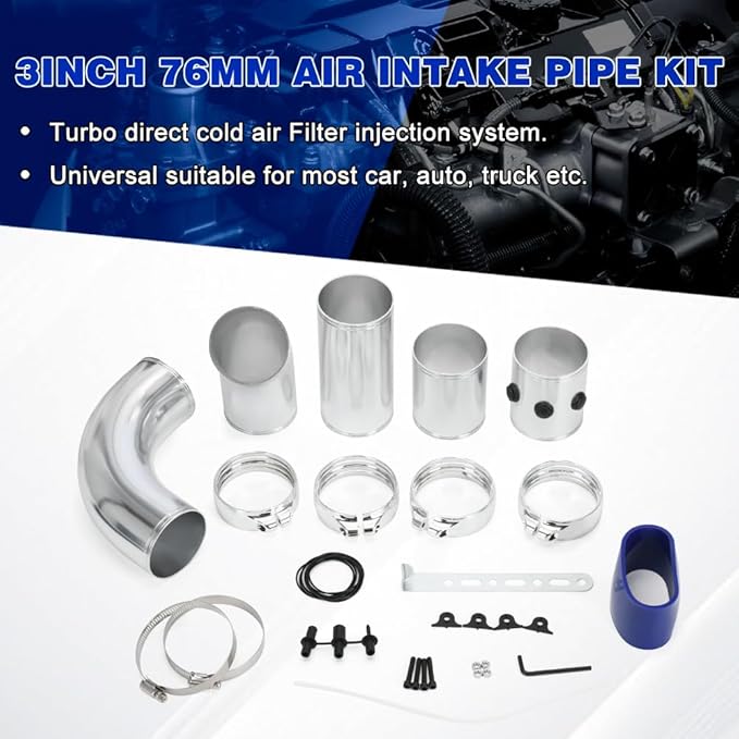 PTNHZ Universal 3 Inch 76mm Air Intake Pipe Aluminum alloy intake pipe Kit
