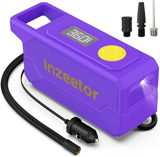 150 PSI Tire Inflator Portable Air Compressor, 12V DC Auto Shutoff Air Pump with Digital Pressure Gauge and Emergency LED Light for Car Tires, Bicycle & Balloons, Purple