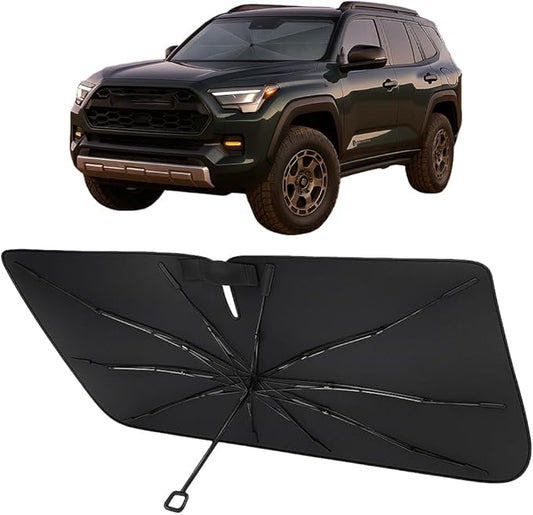 Proadsy Windshield Sun Shade Umbrella for Toyota 4Runner 2010-2024 4-Layer Foldable Car Umbrella Sunshade with Soft TPU Handle Spring Structure Crystal Cooling Material Protect Car from Rays & Heat