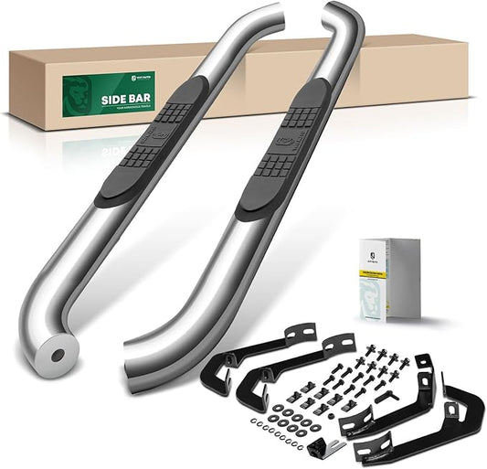 YHTAUTO 4 Inch Running Boards Side Step Bars Fit for 2007-2019 Chevy Silverado & GMC Sierra 1500/2500 HD/3500 HD - Standard/Regular Cab, 304 Stainless Steel Polished Oval Bent End Truck Step Rails