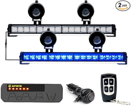 Xprite Blue LED Emergency Strobe Dash Lights, Interior Windshield Visor Safety Flashing Light Bars for Police Law Enforcement POV Vehicles Trucks