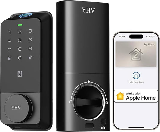 Keyless Entry Door Lock, Fingerprint Smart Lock with Apple Home Safety Deadbolt Supports Apple Homekit with Code, Built-in Wi-Fi, App Remote Control, Touchscreen Keypad for Front Door, Bedrooms