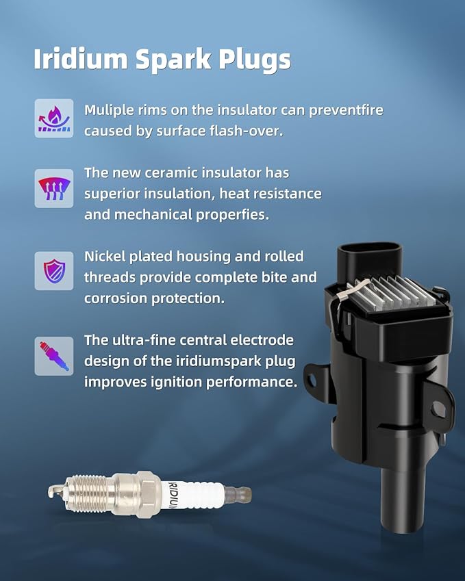 ECCPP 12622553 1 8 ignition coils with 8 iridium Spark Plugs for Chevrolet for Buick for Cadillac Tahoe Rainier Escalade Ascender 4.8L 5.3L 6.0L ‎UF262 748HH 9748HH 41-962