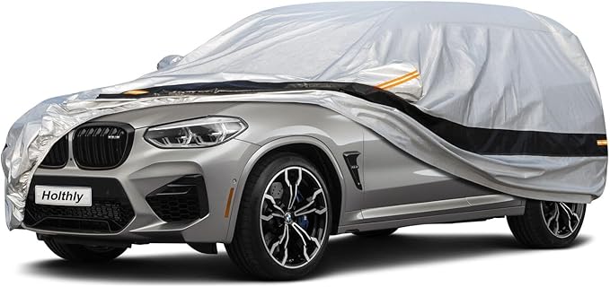 10 Layer SUV Car Cover Waterproof All Weather,100% Waterproof Outdoor SUV Car Covers Rain Snow UV Dust Protection. Custom Fit for BMW X3, Audi Q5,Jeep Wrangler, Chevy Equinox,etc Silver