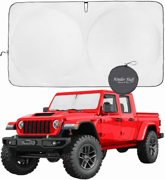kinder Fluff Patented Windshield Sun Shade for Jeeps | Certified Car Window Shade Blocks 99.9% UVR | Auto Accessories Cover for Wrangler, Gladiator, Rubicon | Thick Screen Sunshield - XXXS (56x18in)