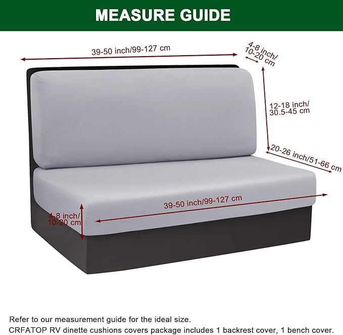 CRFATOP Waterproof RV Dinette Cushion Slipcover Stretch Camper Cushion Covers Solid Loveseat Sofa Chair Cover Furniture Protector for RV Camper Car Bench 1 Backrest Cover & 1 Bench Cover,Light Grey