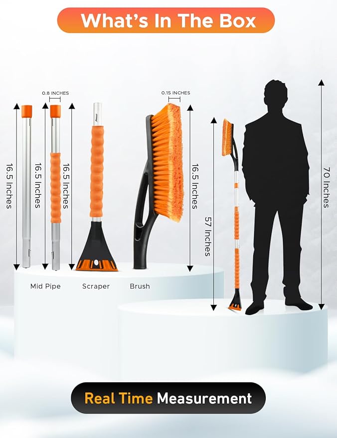 EcoNour 57" Detachable Snow Brush with Ice Scraper for Car Windshield and Window | 4-in-1 Design, Scratch-Free Bristles, EVA Foam Grip | Perfect Snow Accessories for SUVs, Trucks, and Jeeps