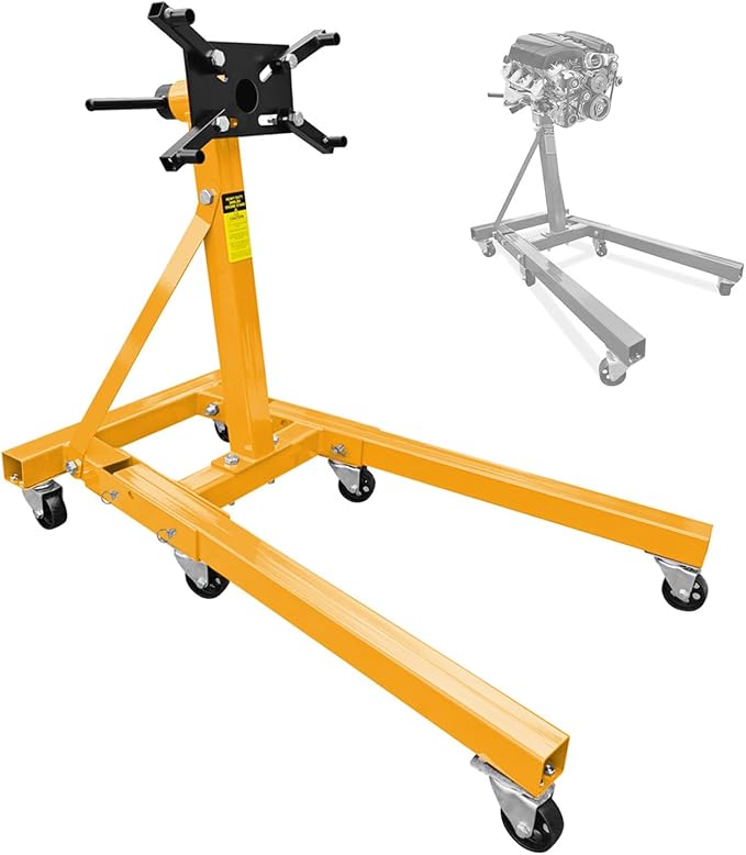 Engine Stand 2000LBS Capacity Engine Hoist Motor Stand 360 Degree Rotating with 6 Casters, 4 Adjustable Arms, Jack Stands with Foldable Frame for Auto Repair, Vehicle Maintenance Yellow