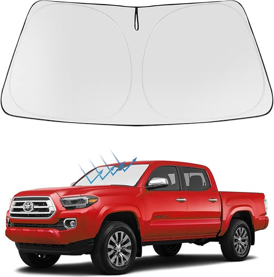 Proadsy 2025 Upgrade Windshield Sun Shade Custom Fit Toyota Tacoma 2016-2023 4-Layer Foldable Front Sunshade Protector Sun Visor Blocks UV Rays Keep Car Cooler Accessories