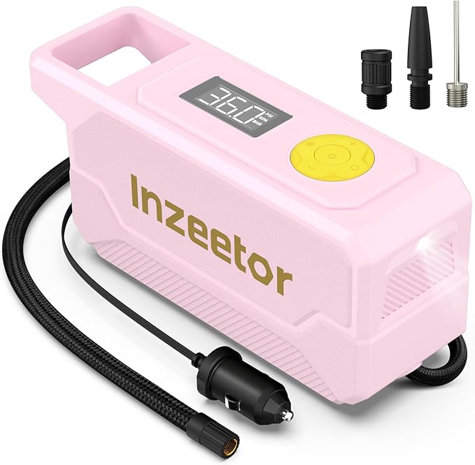 150 PSI Tire Inflator Portable Air Compressor, 12V DC Auto Shutoff Air Pump with Digital Pressure Gauge and Emergency LED Light for Car Tires, Bicycle & Balloons, Pink