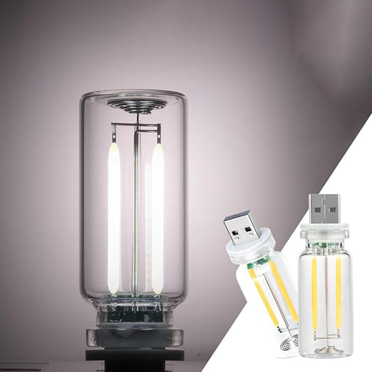 2 Pack Car LED Lights Interior, USB Light for Car Decor & Bedroom, Touch Dimmable Ambient Lighting, Mini Glass Bottle Night Light for Camping Gifts-White