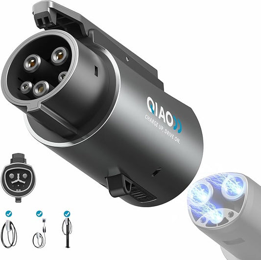 QIAO Upgraded Tesla to J1772 Adapter, NACS to J1772 Charger, Max 80A 250V - Portable EV Converter for J1772 EVs at Tesla Home/Mobile AC Stations, Silver-Plated with Safety Lock (Not for Supercharging)